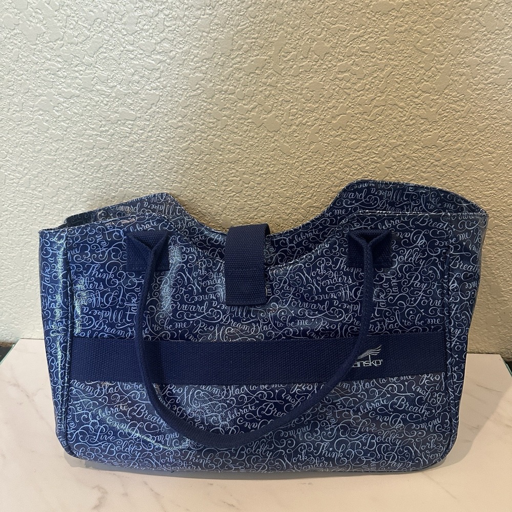 DANSKO Tote Bag Blue Inspirational Quotes Embrace Breathe Dream Wonders Script